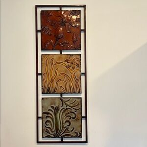 Decorative Metal Wall Art Embossed Floral Multi Colored Tiles Large Panel Decor